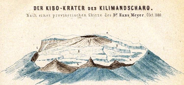 1890 - Der Kibo-Krater des Kilimandscharo von Dr. Hans Meyer in der Karte von Ostafrikanische Gletscherfahrten