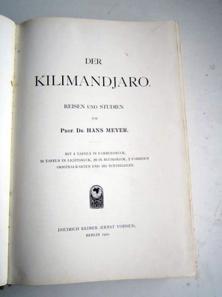 02. Der Kilimandjaro,<br>Prof. Dr. Hans Meyer, Verlag Dietrich Reimer,<br><b>Die Deckseite</b>