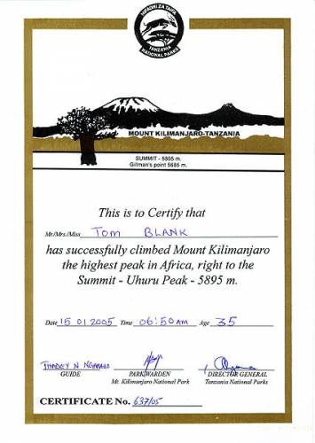 Summit Certificate von Tom Blank