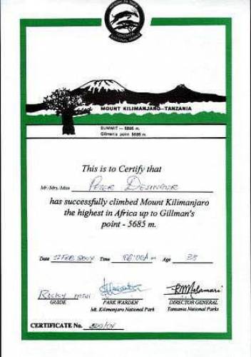 Summit-Certificate von Peter Desinger