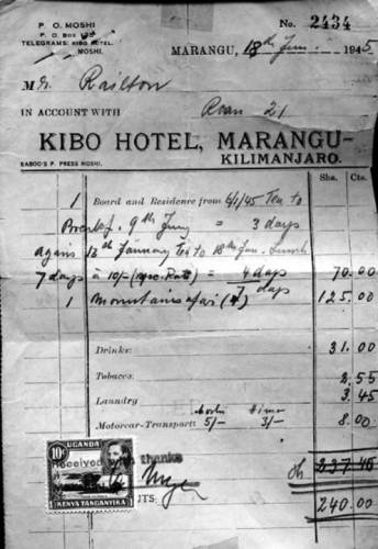Summit-Certificat fr die Kilimanjaro-Besteigung via Marangu Route<br>mit dem Gipfel der Besteigung bis zum Gillmans Point [5.681m] am 16.06.1945.<br><b>Das Alter dieser Gipfelurkunde betrgt somit 79 Jahre!</b>